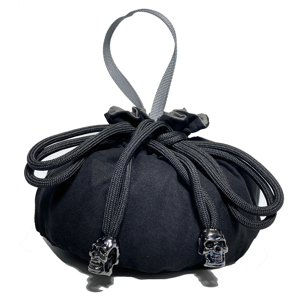 Black Dice Hand Bag with Drawstring 8 Inside Pockets for Table Board Games Storage Accessories for RPG DnD Dice,15cm*13cm