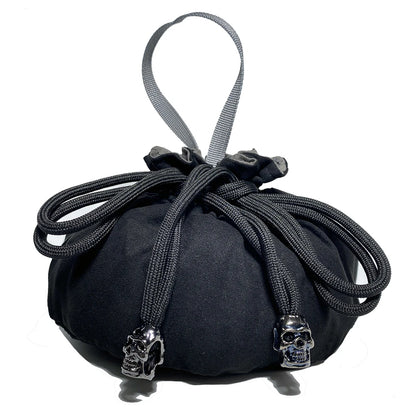 Black Dice Hand Bag with Drawstring 8 Inside Pockets for Table Board Games Storage Accessories for RPG DnD Dice,15cm*13cm