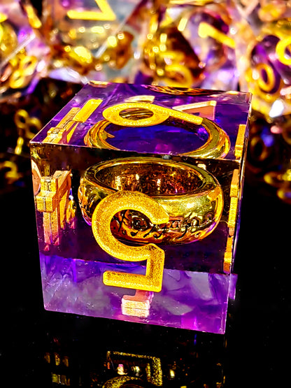 Purple Sharp Edge Resin Dice Set - DnD Dice with Inner Ring, Polyhedral RPG Dice for Dungeons & Dragons