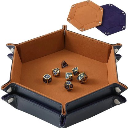 Portable Folding Dice Rolling Tray Set For Rpg Dnd Table Games Pu Leather Velvet Holder Storage Box  Hexagon Coin Square Tray