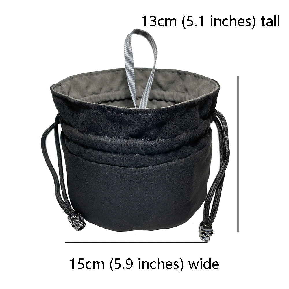 Black Dice Hand Bag with Drawstring 8 Inside Pockets for Table Board Games Storage Accessories for RPG DnD Dice,15cm*13cm