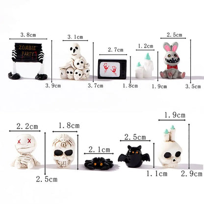 Mini Halloween Miniature Figurine Spider Bat Candle Skull Cartoon Scary Rabbit Statue Pranky Prop Party Ornaments