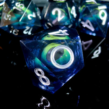 7-Piece Resin DnD Dice Set with Spinning Dragon Eye Core, Transparent Polyhedral Dice for Dungeons & Dragons, RPG Tabletop Games