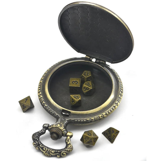 Vintage Dragon Pocket Watch Box Dice Necklace Board Game Accessories, Fashion Jewelry Gifts for Men and Women