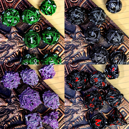 DnD Metal Dice Set - Zinc Alloy Skull Design, Silver Base with Red Numbers, Perfect for Dungeons & Dragons, RPG Games