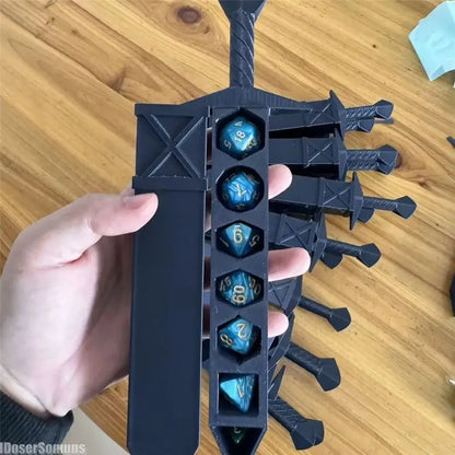 3D Printed Sword-shaped Storage Box for DND RPG TRPG Games Dice DND Game Role 22mm Dice Holder Desktop Ornament Storage Boxes