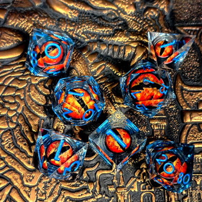 DnD Dice Set - 7-Piece Resin Polyhedral Dice with Spinning Dragon Eye Core, Light Green for Dungeons and Dragons, Tabletop Games