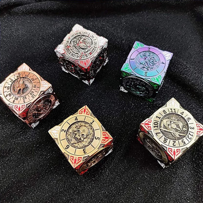 7-In-1 DND Dice Purple Green Six-sided rotation Metal D&D Board Game Dungeons Dragon TRPG Polyhedral Digital Dice Table Game