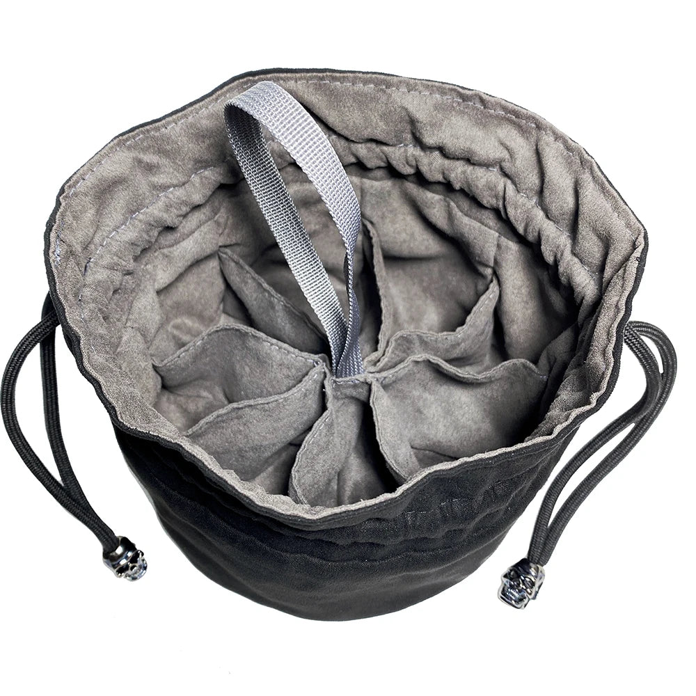 Black Dice Hand Bag with Drawstring 8 Inside Pockets for Table Board Games Storage Accessories for RPG DnD Dice,15cm*13cm