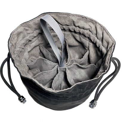 Black Dice Hand Bag with Drawstring 8 Inside Pockets for Table Board Games Storage Accessories for RPG DnD Dice,15cm*13cm