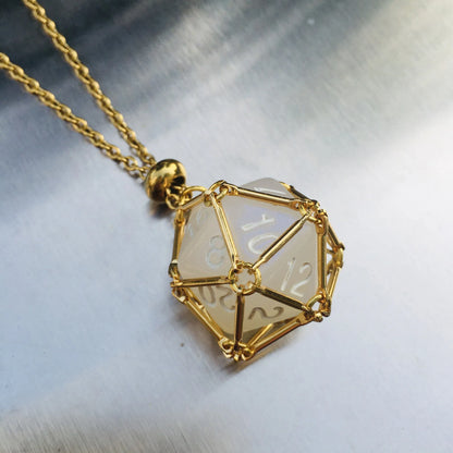 Board Game Acrylic 20D Dice Necklace Metal Net Cage Interchangeable Pendant Dice Necklace Accessories Lovers Fans Gift Props