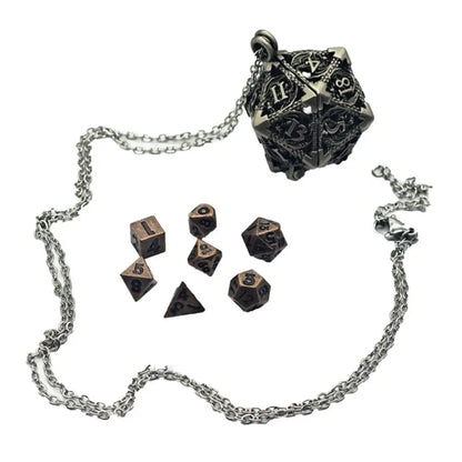 1 Set 20-sided Hollow Metal Dice Necklace TRPG DND Hollow Metal Dice Torque Mini Exquisite Polyhedral Dice Necklace