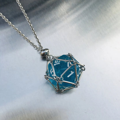 Board Game Acrylic 20D Dice Necklace Metal Net Cage Interchangeable Pendant Dice Necklace Accessories Lovers Fans Gift Props