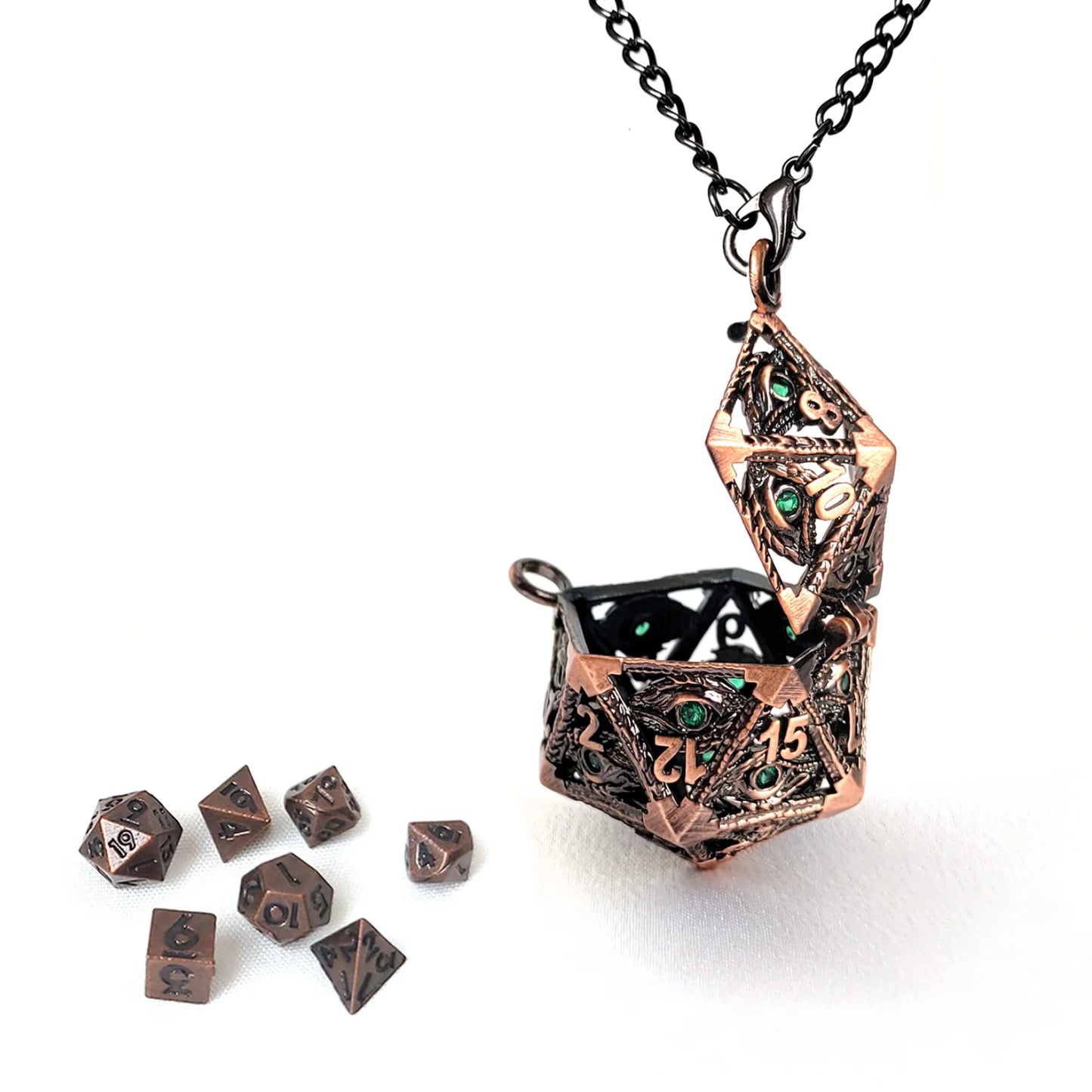 Diamond DND Dice Jewelry Necklace Hollow D20 Metal Case D20 Dragon metal Dice w/ Diamond Polyhedral Metal Dice Set Gaming Dices