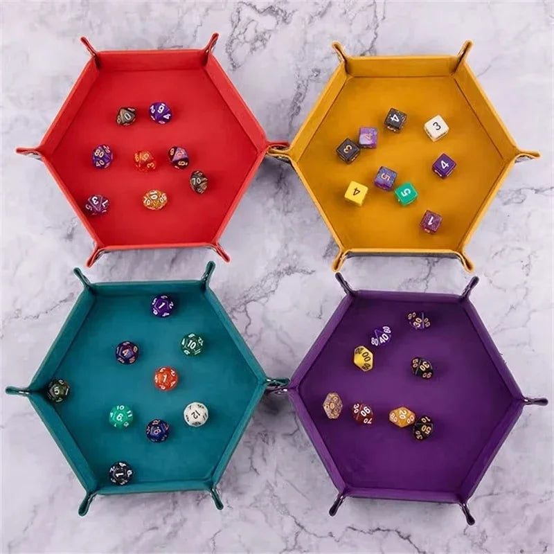 Portable Folding Dice Rolling Tray Set For Rpg Dnd Table Games Pu Leather Velvet Holder Storage Box  Hexagon Coin Square Tray