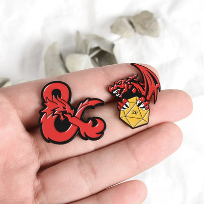 RPG Game Dungeon DnD Dragon Dice D20 Anime Enamel Pin Lapel Badges Manga Brooches for Women Fashion Jewelry Accessories Gifts
