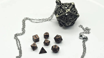 1 Set 20-sided Hollow Metal Dice Necklace TRPG Exquisite Hollow Metal Dice Torque DND Mini Polyhedral Dice Necklace