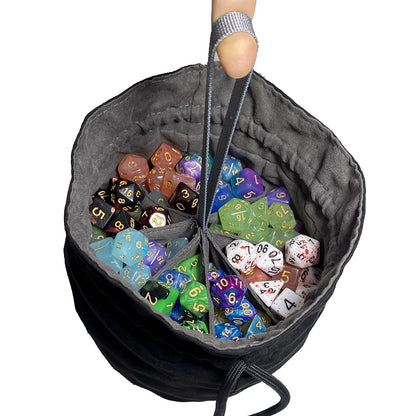 Black Dice Hand Bag with Drawstring 8 Inside Pockets for Table Board Games Storage Accessories for RPG DnD Dice,15cm*13cm
