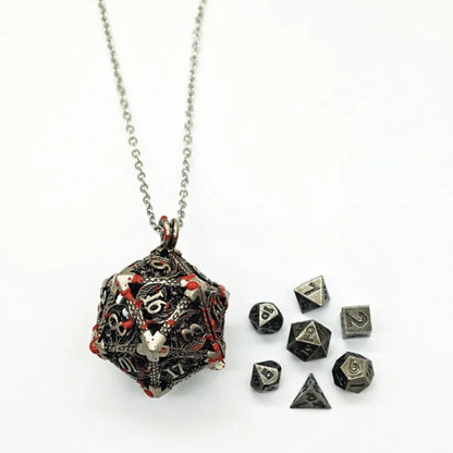 1 Set 20-sided Hollow Metal Dice Necklace TRPG DND Hollow Metal Dice Torque Mini Exquisite Polyhedral Dice Necklace