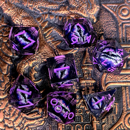 DnD Dice Set - 7-Piece Resin Polyhedral Dice with Spinning Dragon Eye Core, Light Green for Dungeons and Dragons, Tabletop Games