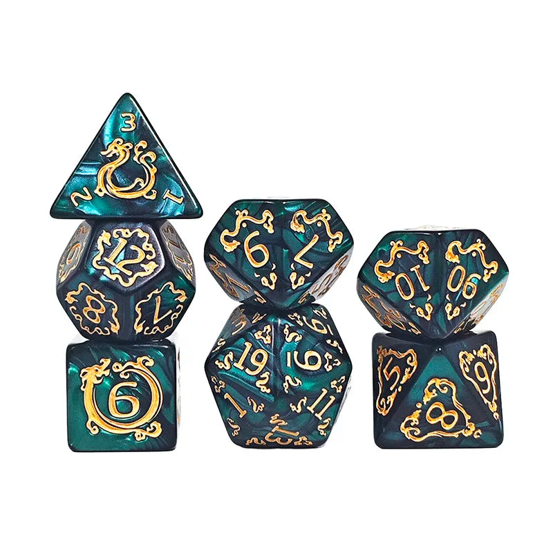 DND Dice 7Pcs/set Dragon Pattern Polyhedral Dices Role Playing D&D TRPG Board Game Dice As Gift Entertainment Accessories