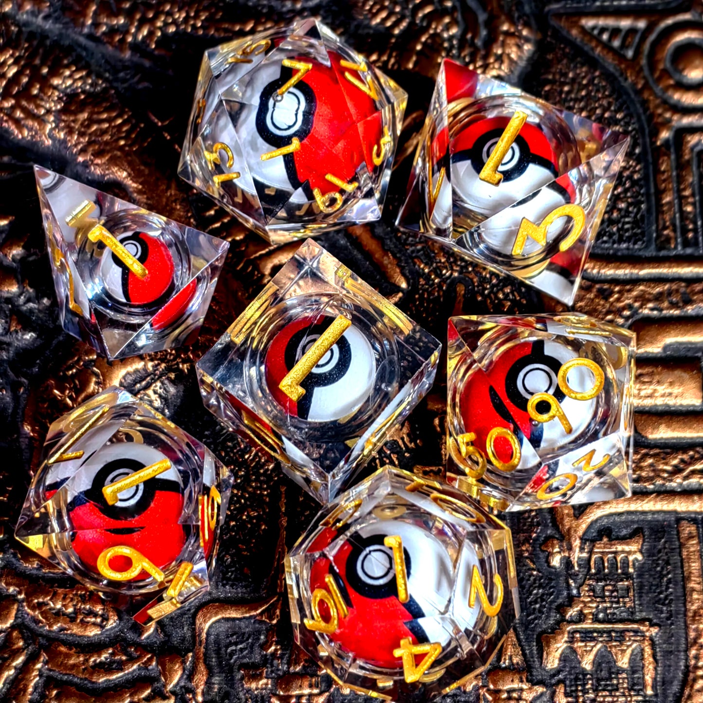 7-Piece Resin DnD Dice Set with Spinning Dragon Eye Core, Transparent Polyhedral Dice for Dungeons & Dragons, RPG Tabletop Games