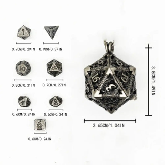 1 Set 20-sided Hollow Metal Dice Necklace TRPG DND Hollow Metal Dice Torque Mini Exquisite Polyhedral Dice Necklace