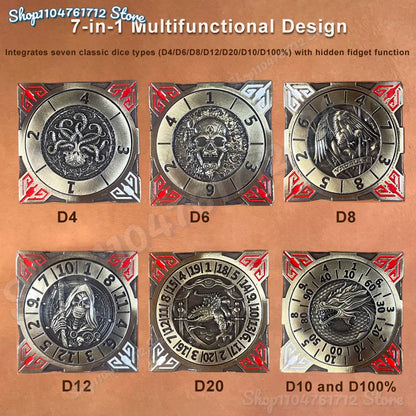Metal Mechanical Roulette Spinning DND Fingertip Gyro Dice 7 in 1 for Dungeons and Dragons RPG Role Playing Tabletop Games Gift