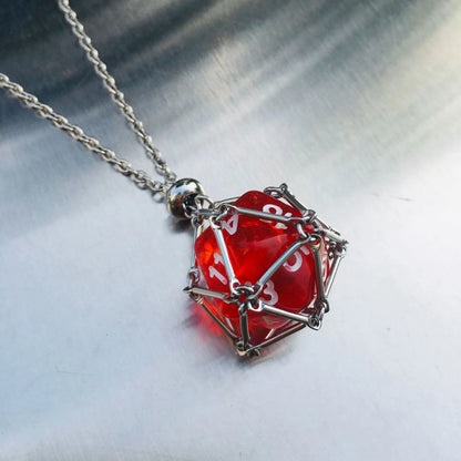 Board Game Acrylic 20D Dice Necklace Metal Net Cage Interchangeable Pendant Dice Necklace Accessories Lovers Fans Gift Props