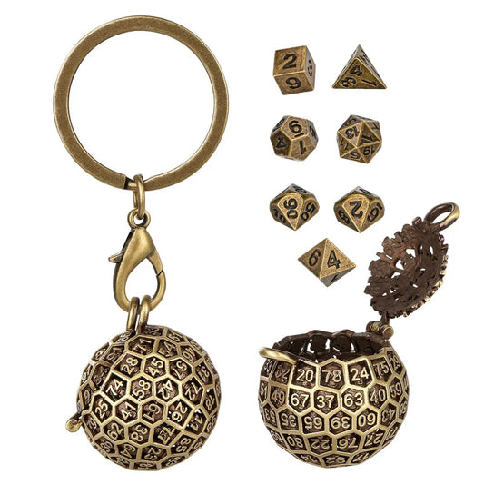 Portable Pendant Necklace Chain Key Ring Round D100 Storage Case for 7pcs Tiny Metal Polyhedral Dice Set Entertainment Accessory