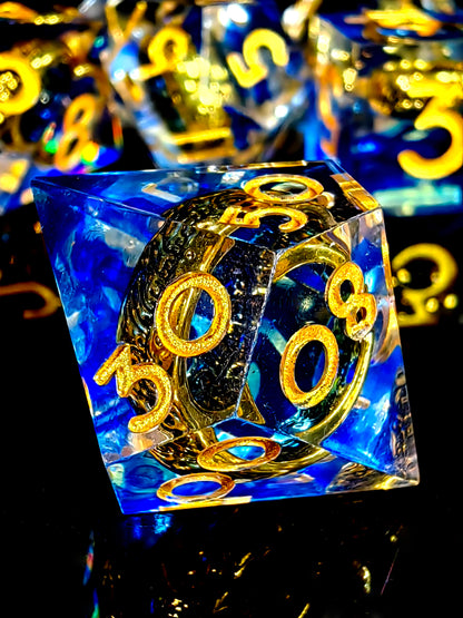DnD Dice Set - 7-Piece Sharp Edge Resin Dice with Inner Ring, Green Polyhedral Dice for RPG & Dungeons and Dragons