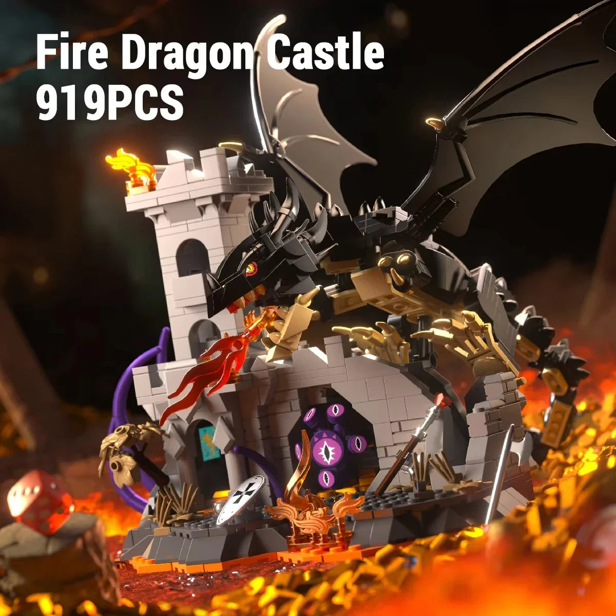 919PCS MOC Dungeons Fire Dragons Building Blocks Treasure Guard Adventure Castle Street View Model Bricks Toys Desktop Decor