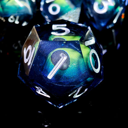 7-Piece Resin DnD Dice Set with Spinning Dragon Eye Core, Transparent Polyhedral Dice for Dungeons & Dragons, RPG Tabletop Games