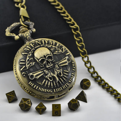 Vintage skull flap pocket watch box pendant mini metal polyhedron dice necklace board game accessories fashion anime accessories