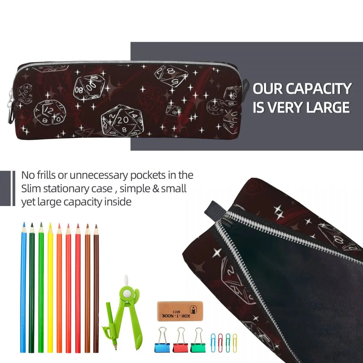 DnD Game Dice Spill Pencil Case Creative Pen Holder Bags Girls Boys Large Storage Students School Gift Pencil Box