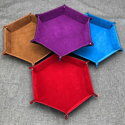 High Quality Leather Folding Hexagon Dice Tray Purple Dice Box For RPG DnD Games Dice Storage Collapsible Phone Key Coin Storage