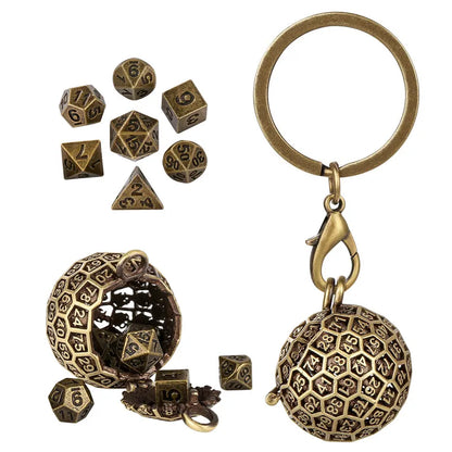 Portable Pendant Necklace Chain Key Ring Round D100 Storage Case for 7pcs Tiny Metal Polyhedral Dice Set Entertainment Accessory
