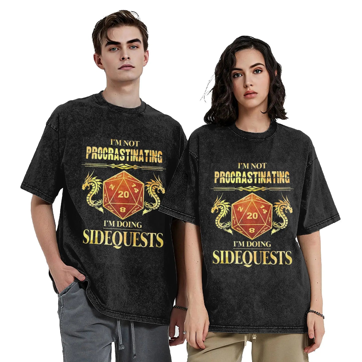 I'm Not Procrastinating Dungeon And Dragon Vintage Washed T Shirts Cotton Fashion for Male T-Shirt Crew Neck Tees Tops Printed