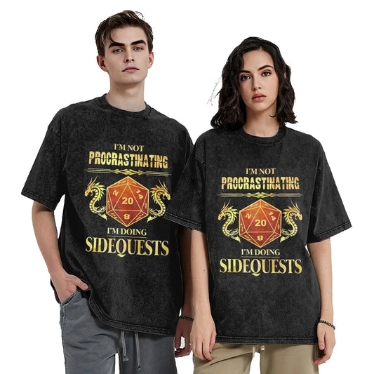 I'm Not Procrastinating Dungeon And Dragon Vintage Washed T Shirts Cotton Fashion for Male T-Shirt Crew Neck Tees Tops Printed