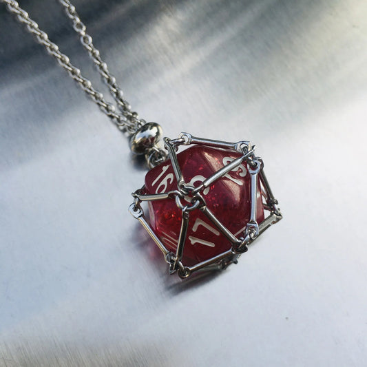 Board Game Acrylic 20D Dice Necklace Metal Net Cage Interchangeable Pendant Dice Necklace Accessories Lovers Fans Gift Props