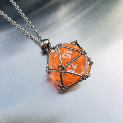 Board Game Acrylic 20D Dice Necklace Metal Net Cage Interchangeable Pendant Dice Necklace Accessories Lovers Fans Gift Props