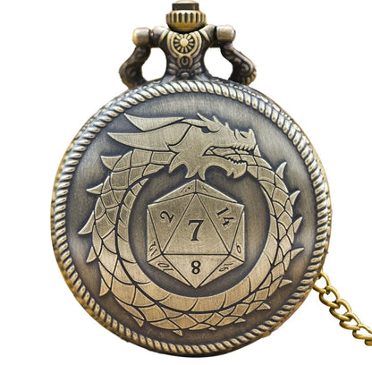 Vintage Dragon Pocket Watch Box Dice Necklace Board Game Accessories, Fashion Jewelry Gifts for Men and Women