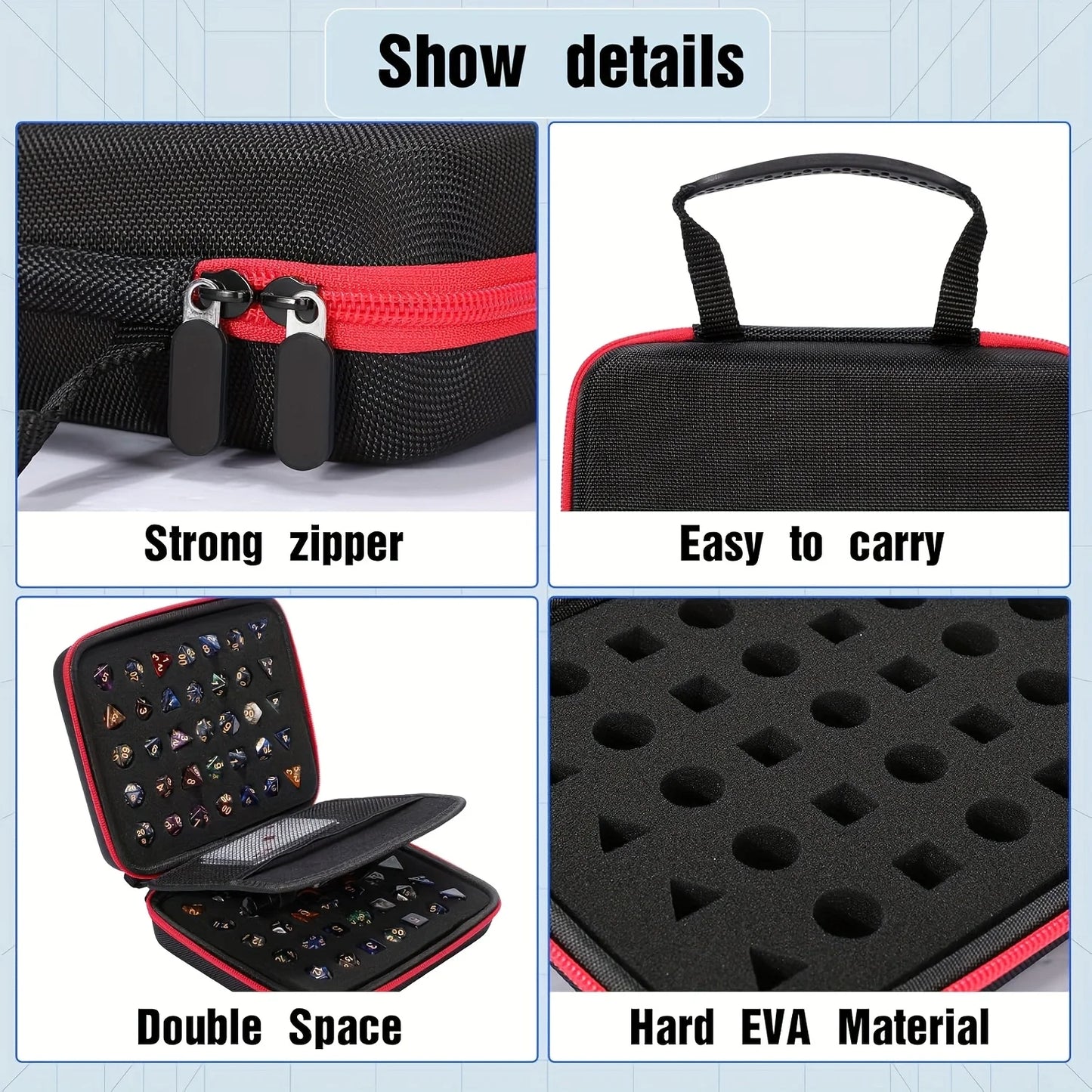 Hard Carrying Case for Dungeons & Dragons RPG Board Games Dice Package EVA 70 Hole Dice Bag with Partition for D&D Portable Bag