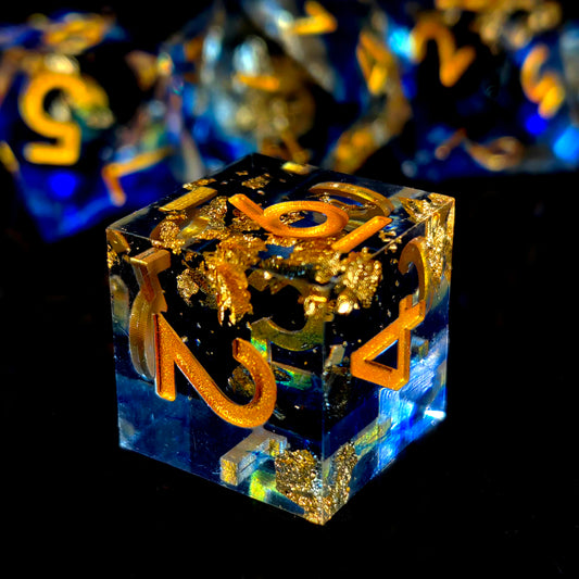"DnD Dice Set 7-Piece Resin Polyhedral Dice, Light Blue with Gold Numbers for Dungeons and Dragons, RPG Games & Tabletop Gaming"