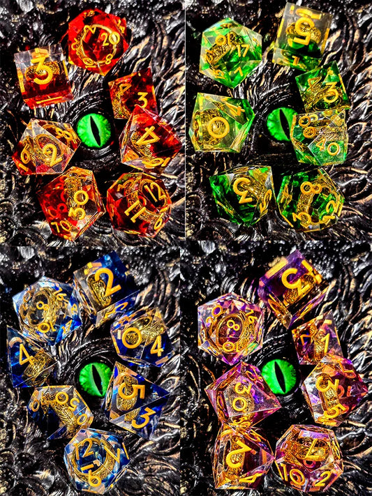 DnD Dice Set - 7-Piece Sharp Edge Resin Dice with Inner Ring, Green Polyhedral Dice for RPG & Dungeons and Dragons
