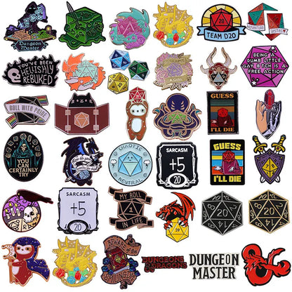 RPG Game Dungeon DnD Dragon Enamel Pins Dice D20 Cartoon Brooch Clothes Backpack Lapel Badges Fashion Jewelry Gifts