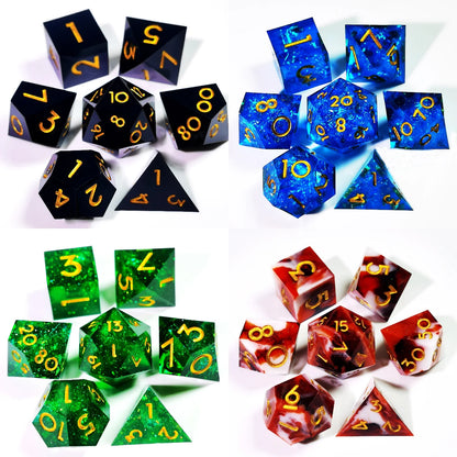 DnD Dice Set - 7 Piece Sharp Edge Resin Polyhedral Dice, Blue Design for Dungeons & Dragons, High-Quality RPG Gaming Dice