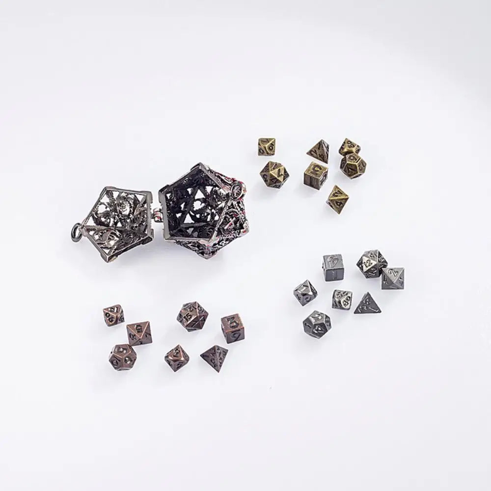 1 Set 20-sided Hollow Metal Dice Necklace TRPG DND Hollow Metal Dice Torque Mini Exquisite Polyhedral Dice Necklace
