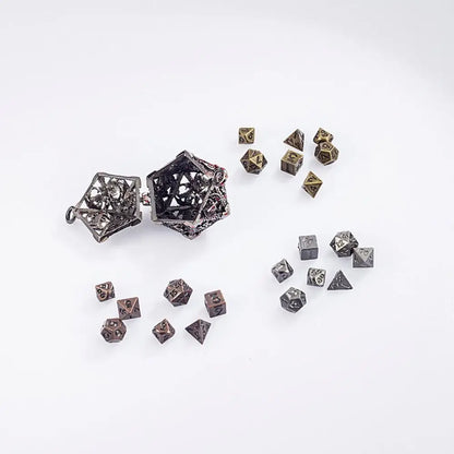 1 Set 20-sided Hollow Metal Dice Necklace TRPG DND Hollow Metal Dice Torque Mini Exquisite Polyhedral Dice Necklace