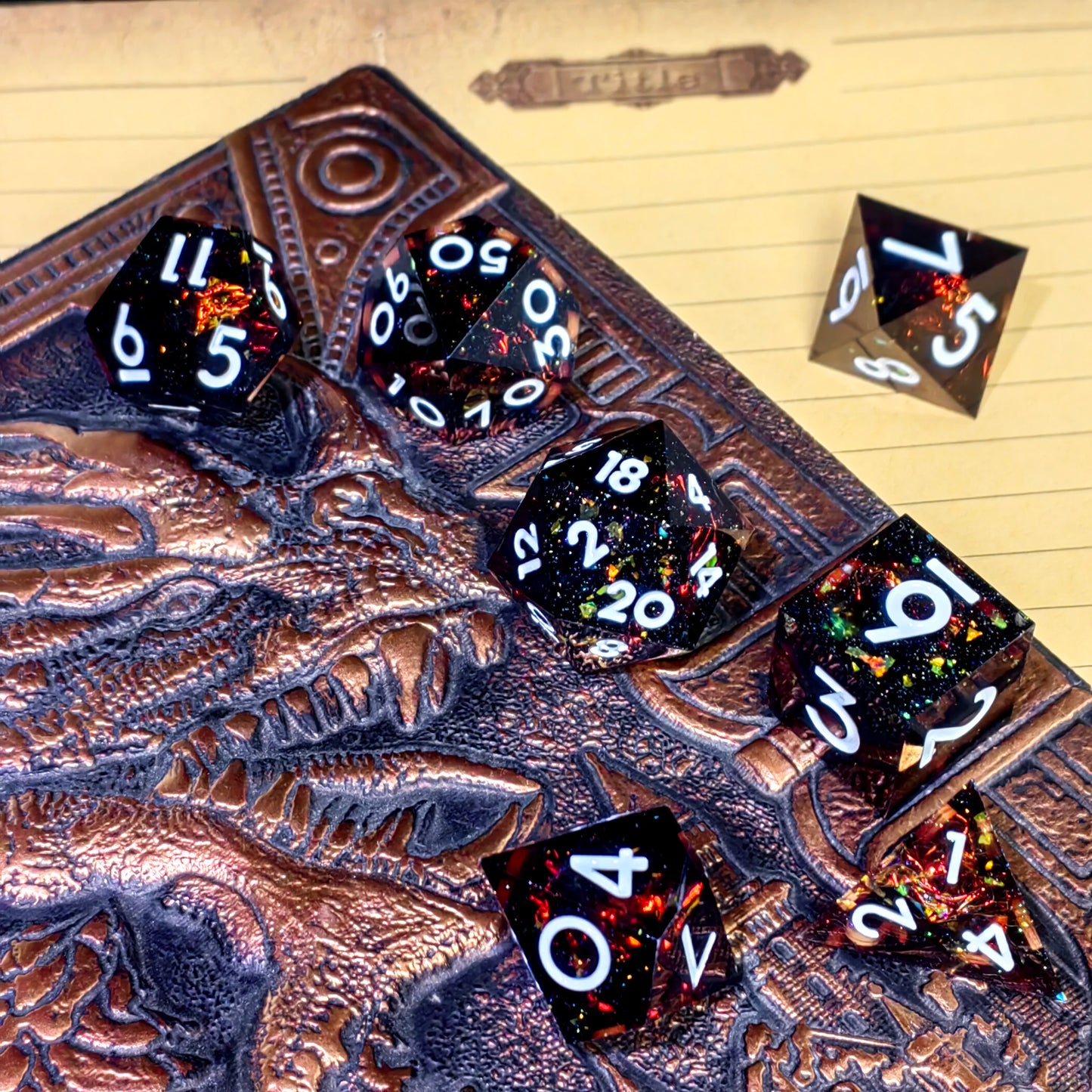 DnD Dice Set 7 Piece Polyhedral Resin Dice, Black with White Numbers for Dungeons and Dragons, RPG Games, D&D Tabletop Gaming